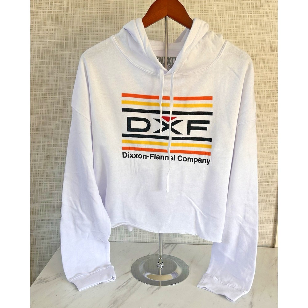 Dixxon Flannel Co Hoodie Womens Xlarge Crop Pullover Retro DXF White Orange BxJJ